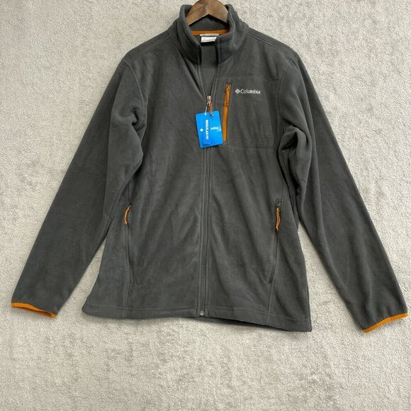 NEW Columbia Men's M Fleece Full-Zip Sweatshirt Gray Orange Mock neck - Picture 1 of 9